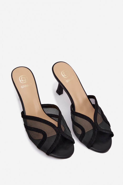 Chaussons avec des talons Typu Szpilka avec maille couleur noire Starla