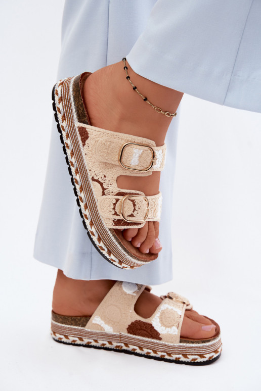 SzydełkoIne Slippers met platform met gespen beige Glimma