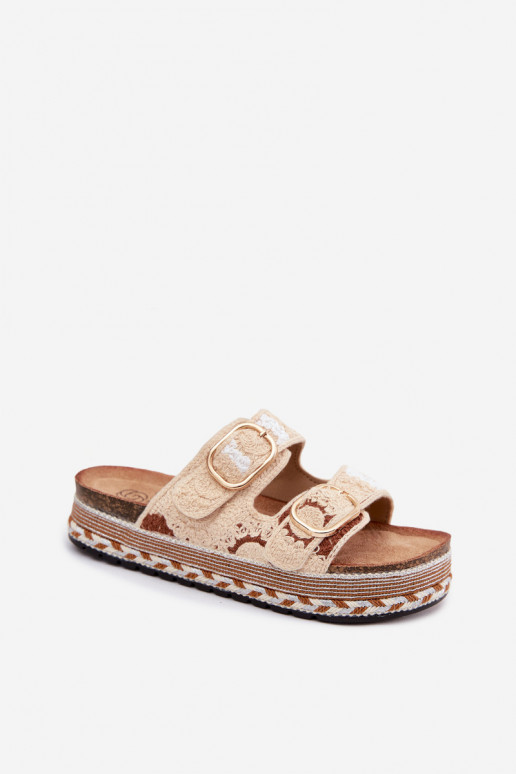 SzydełkoÀe Chaussons avec une plateforme avec boucles beige Glimma