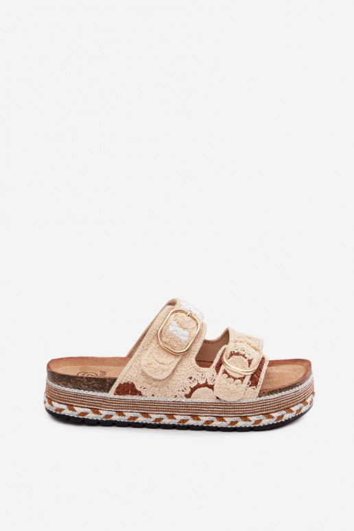 SzydełkoIne Slippers met platform met gespen beige Glimma