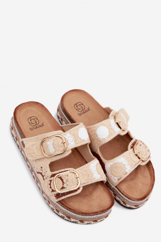 SzydełkoÀe Chaussons avec une plateforme avec boucles beige Glimma
