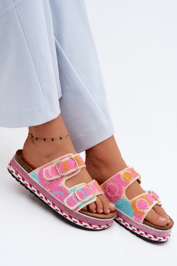 SzydełkoIne Slippers met platform met gespen roze Glimma