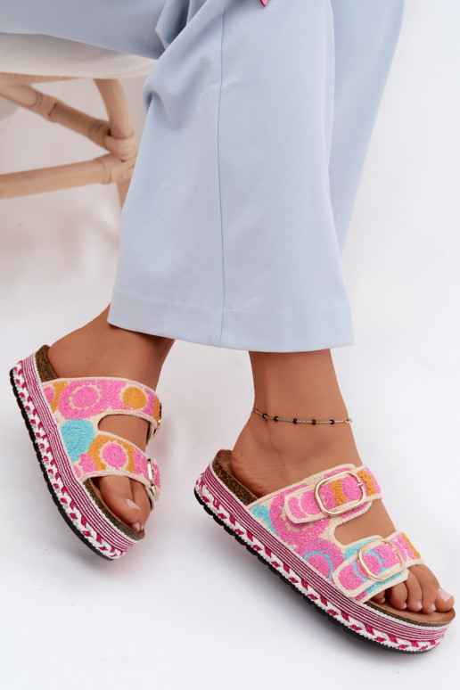 SzydełkoIne Slippers met platform met gespen roze Glimma