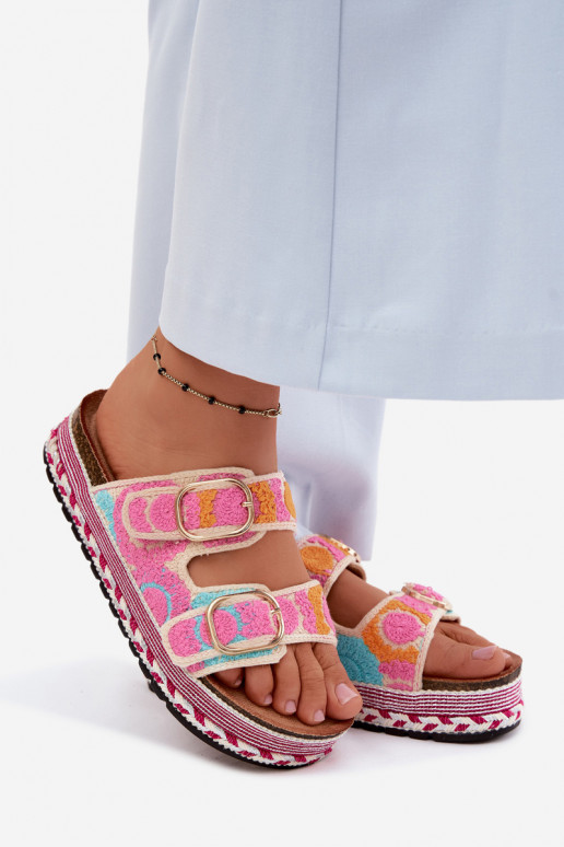 SzydełkoIne Slippers met platform met gespen roze Glimma