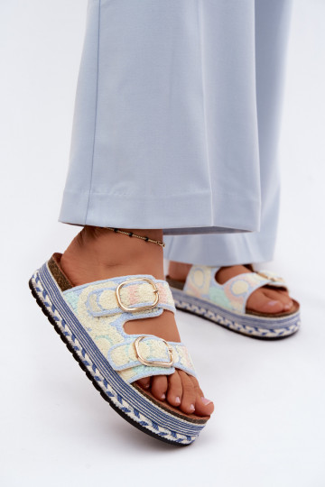 SzydełkoIne Slippers met platform met gespen blauIn Glimma