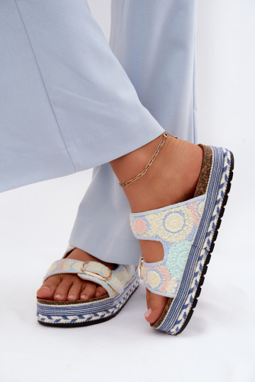 SzydełkoIne Slippers met platform met gespen blauIn Glimma 2