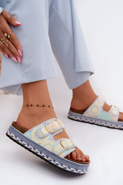 SzydełkoIne Slippers met platform met gespen blauIn Glimma