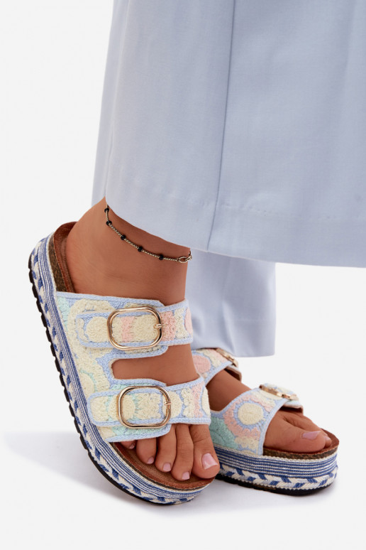 SzydełkoIne Slippers met platform met gespen blauIn Glimma