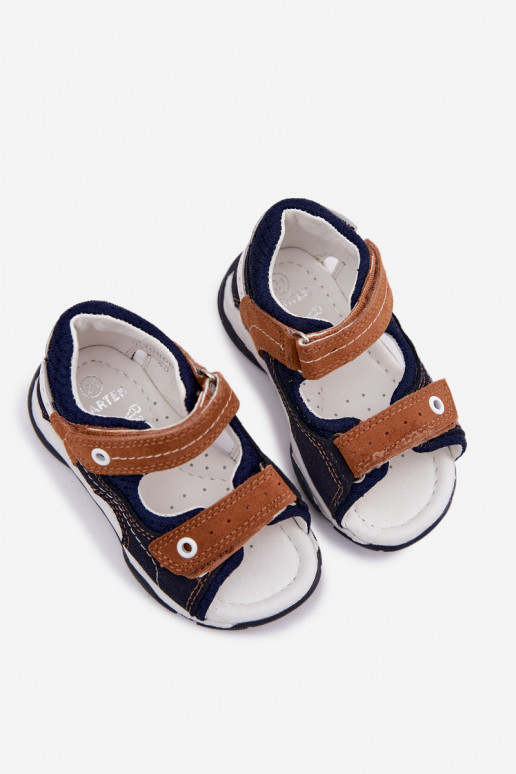 Peau Sandales en daim pour les garçons Bartek 84408-66 les bleus-marron