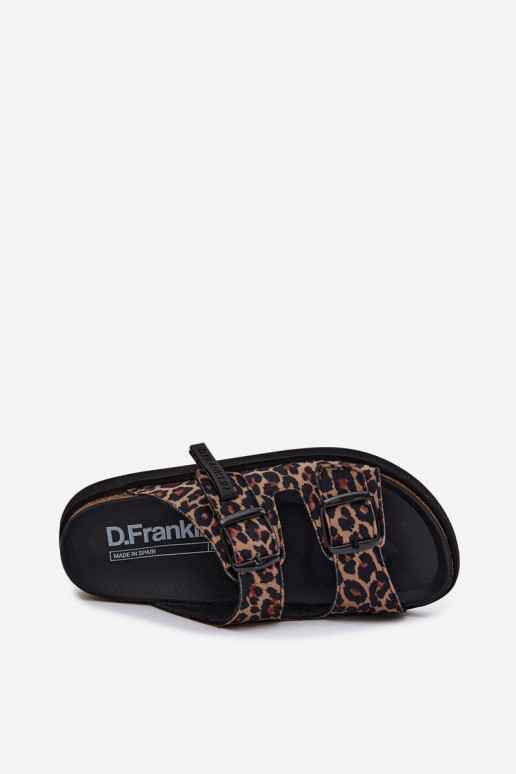 Damespantoffels met gespen met platform D.Franklin DFSH407011 met luipaardbontpatronen