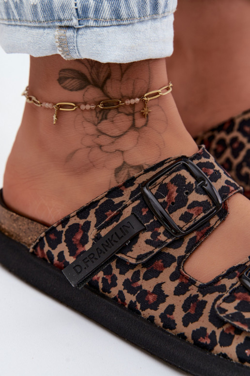 D.Franklin DFSH407011 dames slippers met platform en luipaardprint