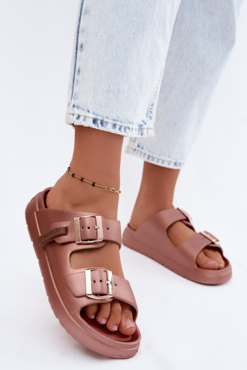 Lichte dames slippers met gespen D.Franklin DFSH413002 roségoud 2