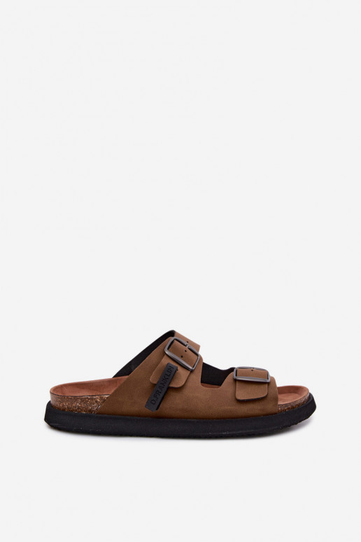 Leren pantoffels voor mannen met gespen D.Franklin DFSH407017 bruine kleur
