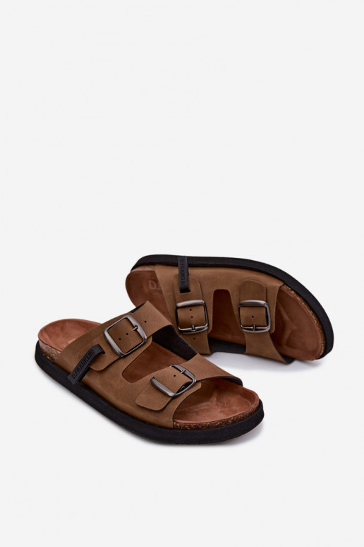 Heren leren slippers met gespen D.Franklin DFSH407017 bruin
