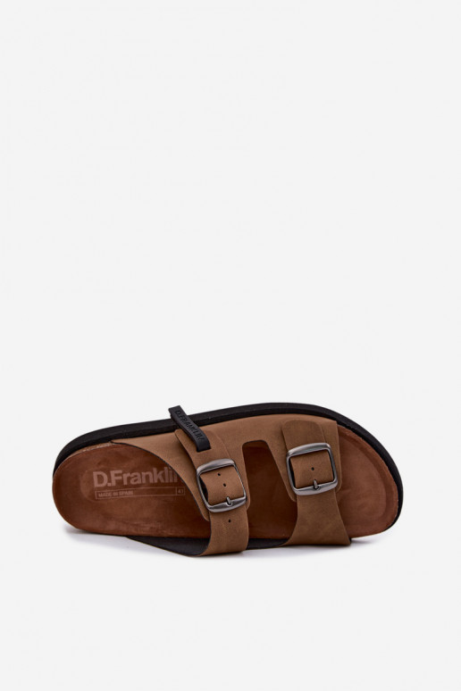 Pantoufles en cuir pour hommes avec boucles D.Franklin DFSH407017 marron