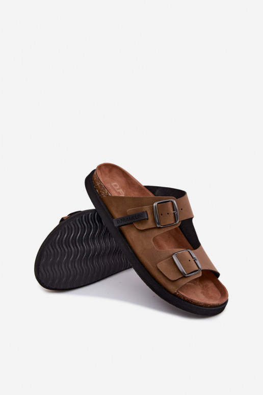Heren leren slippers met gespen D.Franklin DFSH407017 bruin