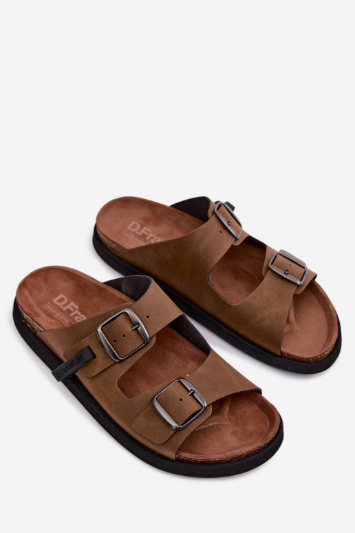 Pantoufles en cuir pour hommes avec boucles D.Franklin DFSH407017 marron