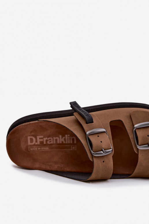 Pantoufles en cuir pour hommes avec boucles D.Franklin DFSH407017 marron
