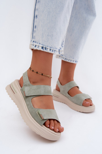 Leer Suède damessandalen met platform groene kleur Peria