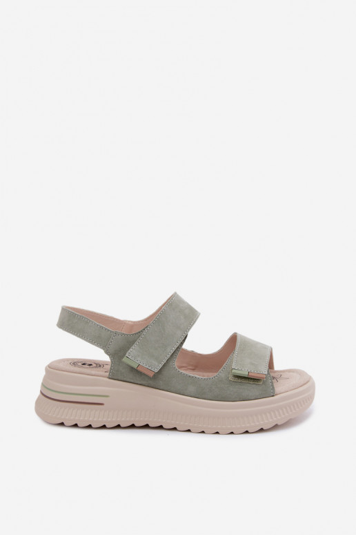 Dames platformsandalen van faux suede in groene kleur Peria