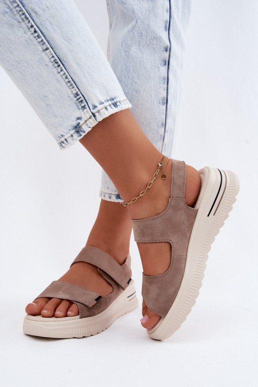 Leer Suède damessandalen met platform beige Peria