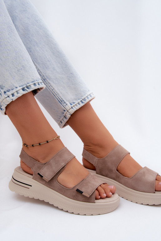 Dames platformsandalen van faux suede in zandkleur Peria