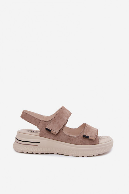 Leer Suède damessandalen met platform beige Peria