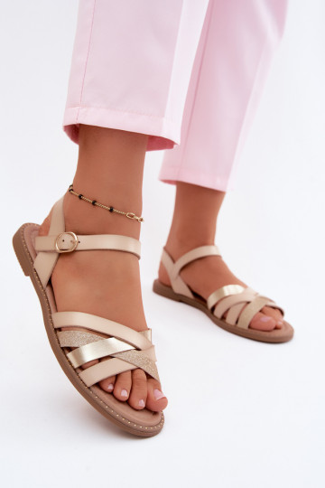 Sandales plates pour femmesavec éclatoÀym Bandesem beige Haden 2