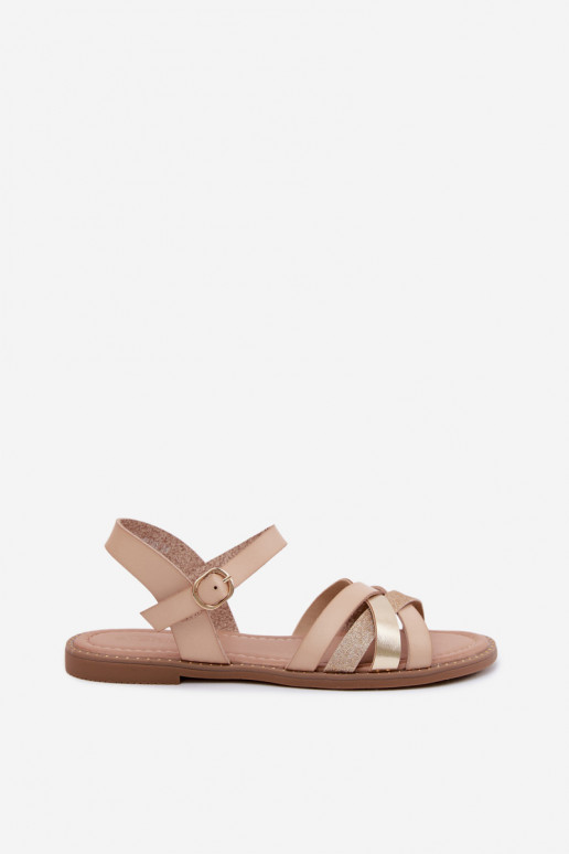 Sandales plates pour femmes avec brillance et lanières couleur sable Haden