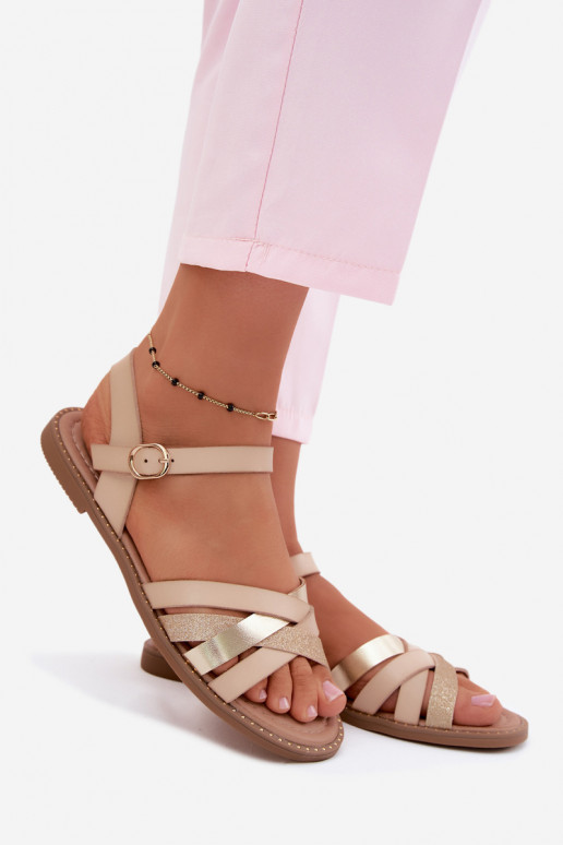 Sandalen voor damesmet glanUilenm Strepenem beige Haden