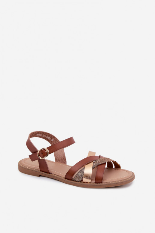 Sandalen voor damesmet glanUilenm Strepenem bruine kleur Haden
