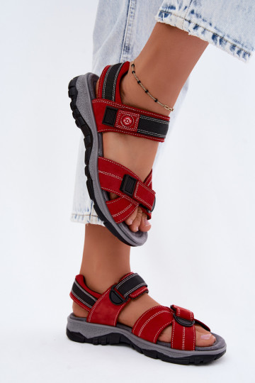 Dames sandalen van faux suede met plakkende sluitingen in rode kleur Blingy