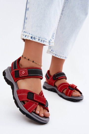 Sandales pour femmes en daim synthétique avec fermetures adhésives couleur rouge Blingy 2