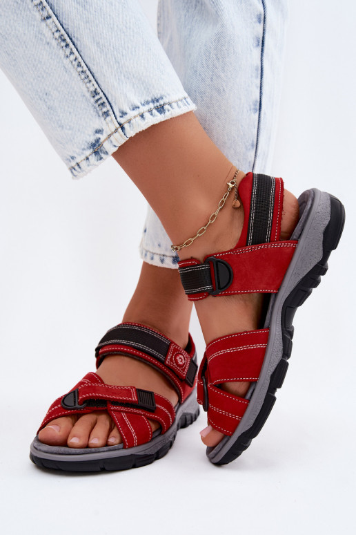 Dames sandalen van faux suede met plakkende sluitingen in rode kleur Blingy