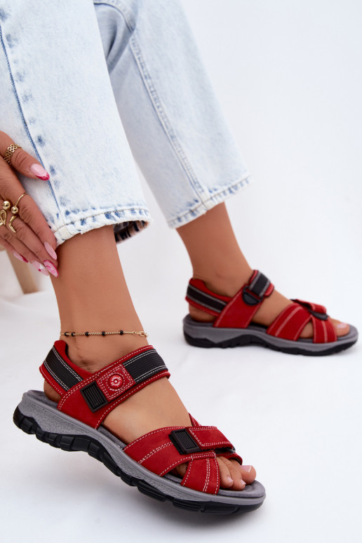 Sandales pour femmes en daim synthétique avec fermetures adhésives couleur rouge Blingy