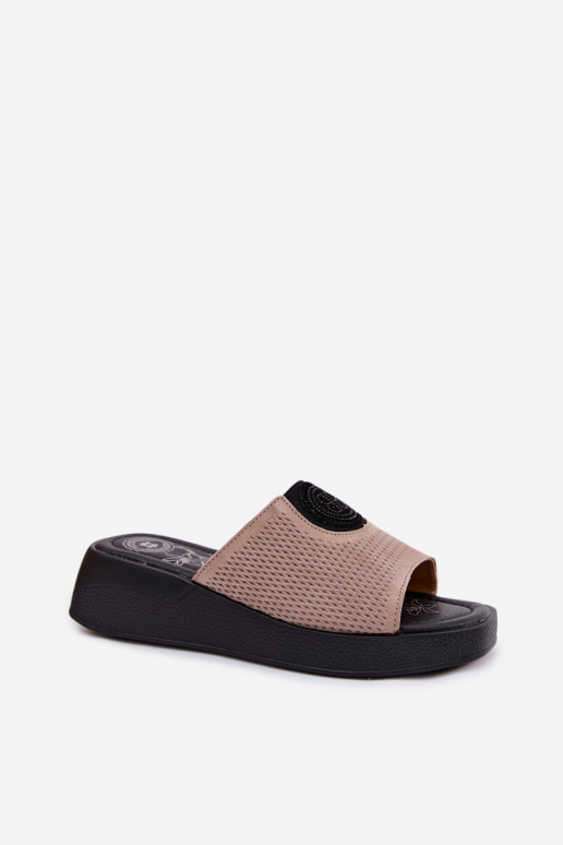 Chaussons en daim synthétique beige pour femmes Fablee