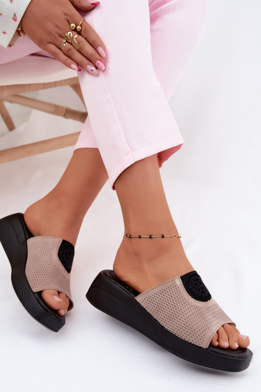 Leer Dames suède pantoffels Op buskinie beige Fablee