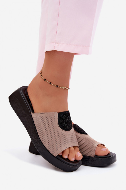 Leer Dames suède pantoffels Op buskinie beige Fablee