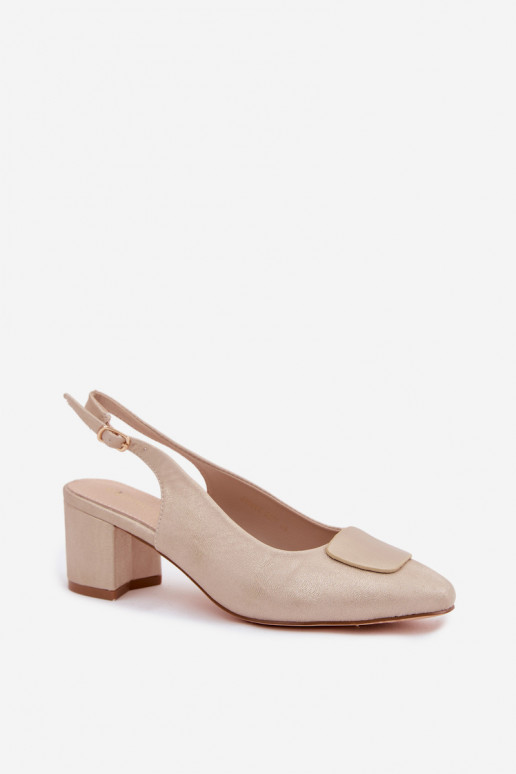 Sandales à talons pour femmes avec boucle décorative couleur or Tai turiden