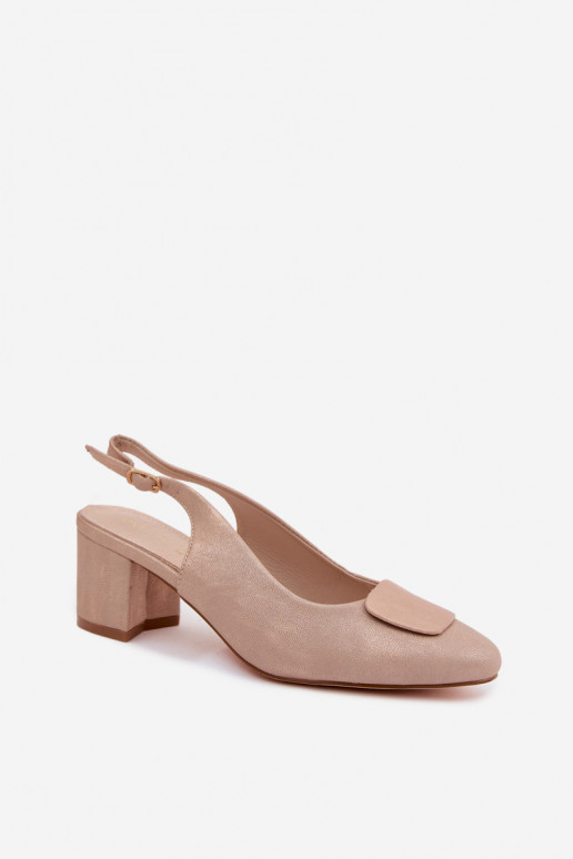 Dames sandalen met hak en decoratieve gesp in roségoudkleur Tai turiden