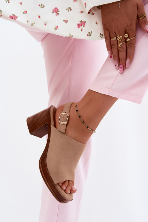 Sandales à talons pour femmes en daim synthétique couleur sable Eclipse