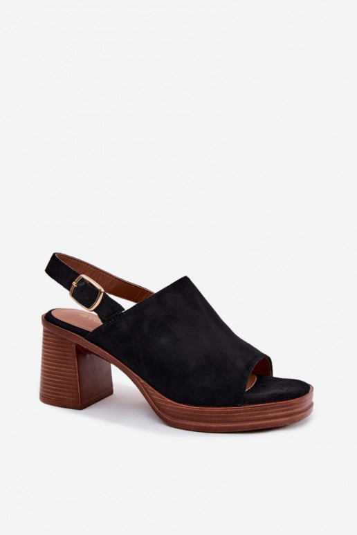 Damen Sandalen mit Absatz aus Kunstveloursleder in schwarzer Farbe Eclipse