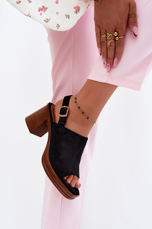 Sandales à talons pour femmes en daim synthétique couleur noire Eclipse