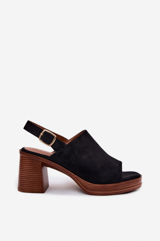 Sandales à talons pour femmes en daim synthétique couleur noire Eclipse