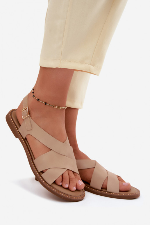 Dames platte sandalen in zandkleur Blinga