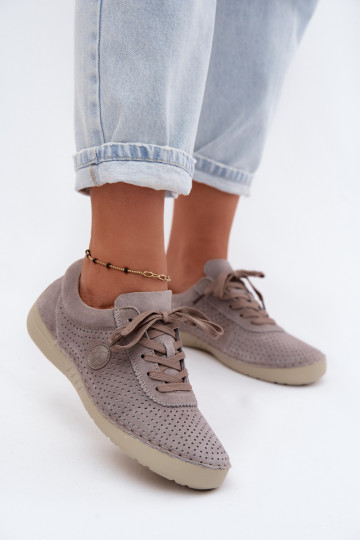 Damen Schuhe aus Kunstveloursleder mit Schnürsenkeln in Sandfarbe Bahia 2