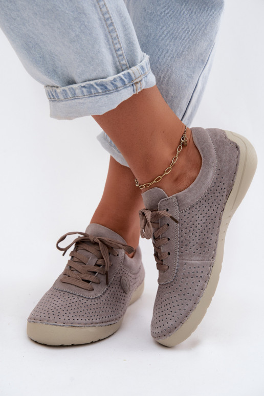 Damen Schuhe aus Kunstveloursleder mit Schnürsenkeln in Sandfarbe Bahia