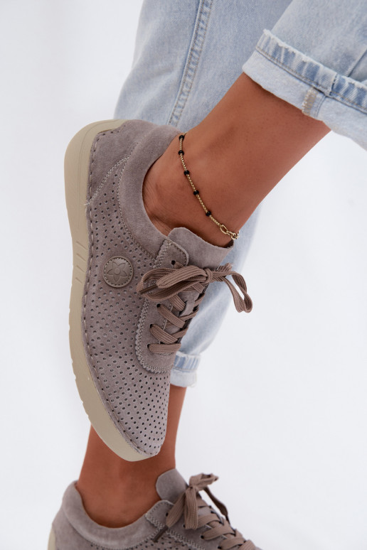 Leer van suède schoenen Dames met veters beige Bahia