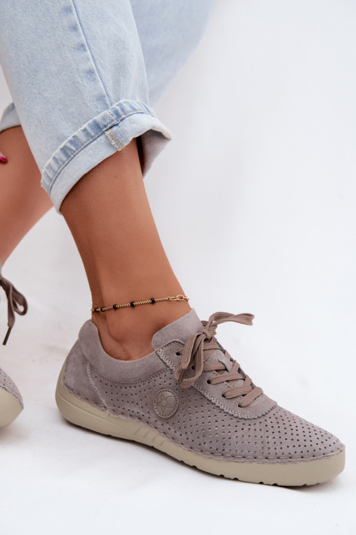Dames schoenen van faux suede met veters in zandkleur Bahia