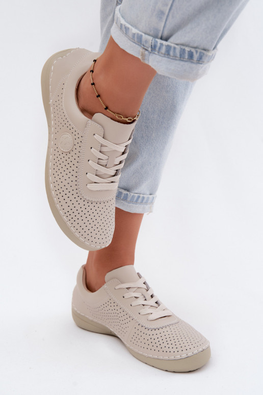 Leer schoenen Dames met veters ivoor Bahia